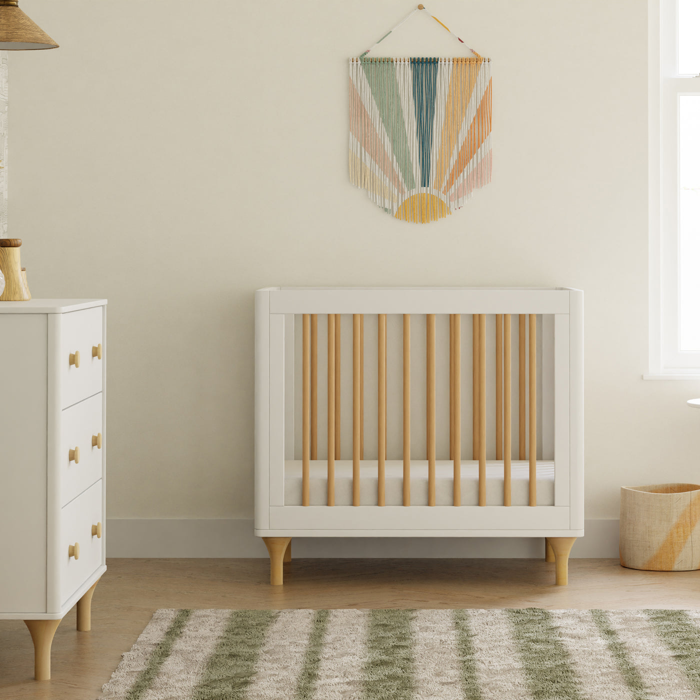 Lolly 4 in 1 Convertible Mini Crib and Twin Bed w/Toddler Bed Conversion Kit in White/Natural