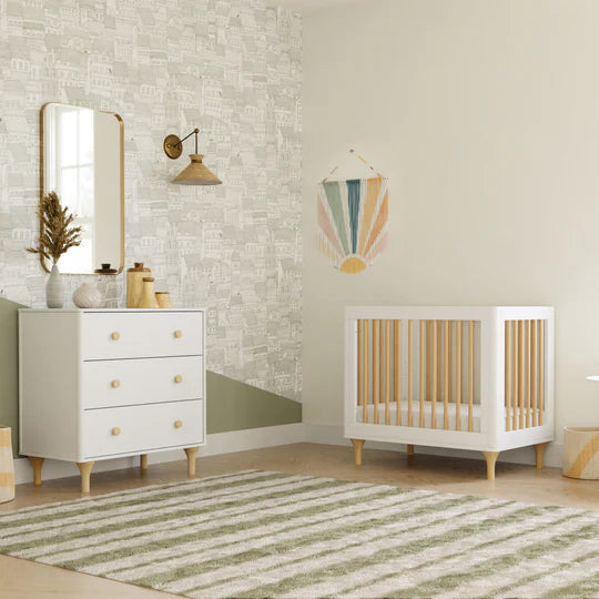 Lolly 4 in 1 Convertible Mini Crib and Twin Bed w/Toddler Bed Conversion Kit in White/Natural