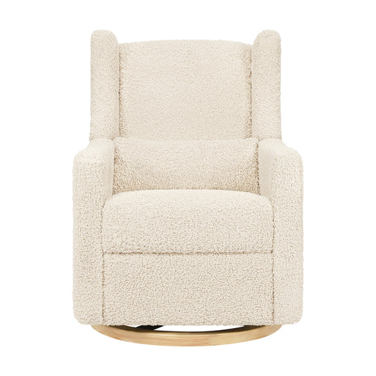 Kiwi Glider Recliner w/ Electronic Control and USB in Almond Teddy Loop w/ Light Wood Base