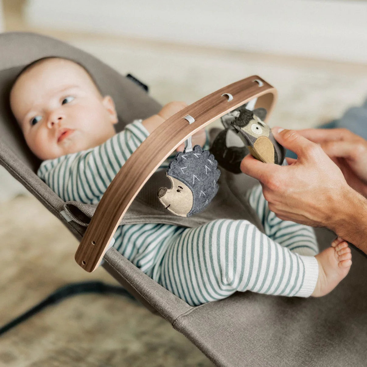 UPPAbaby Mira Bouncer Forest Fun Toy Bar - Grey | Walnut Wood