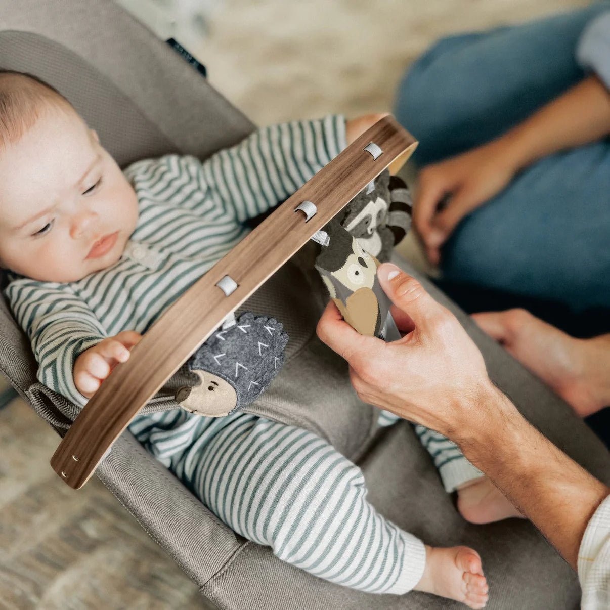 UPPAbaby Mira Bouncer Forest Fun Toy Bar - Grey | Walnut Wood