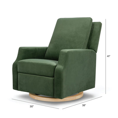 Crewe Recliner and Swivel Glider in Forest Green Velvet w/Light Wood Base