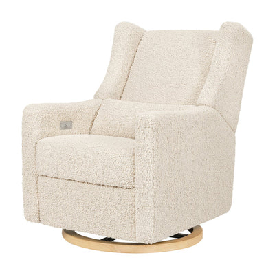 Kiwi Glider Recliner w/ Electronic Control and USB in Almond Teddy Loop w/ Light Wood Base