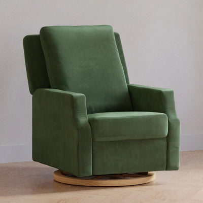 Crewe Recliner and Swivel Glider in Forest Green Velvet w/Light Wood Base