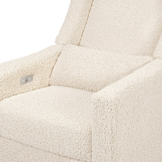 Kiwi Glider Recliner w/ Electronic Control and USB in Almond Teddy Loop w/ Light Wood Base