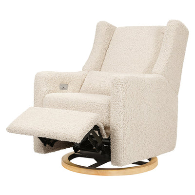 Kiwi Glider Recliner w/ Electronic Control and USB in Almond Teddy Loop w/ Light Wood Base