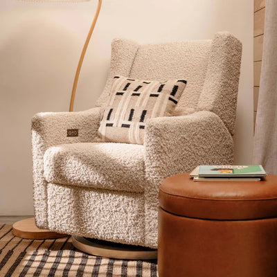 Kiwi Glider Recliner w/ Electronic Control and USB in Almond Teddy Loop w/ Light Wood Base