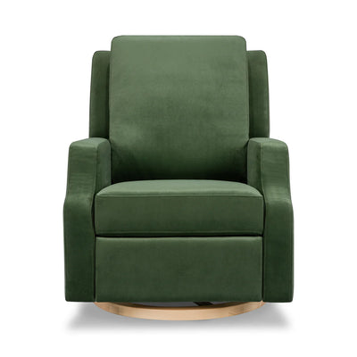 Crewe Recliner and Swivel Glider in Forest Green Velvet w/Light Wood Base