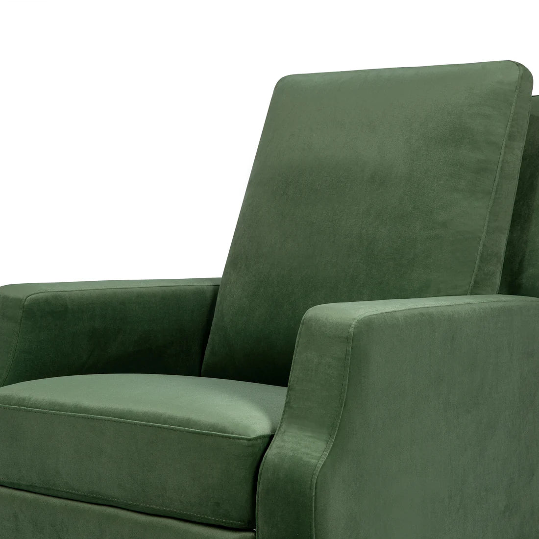 Crewe Recliner and Swivel Glider in Forest Green Velvet w/Light Wood Base