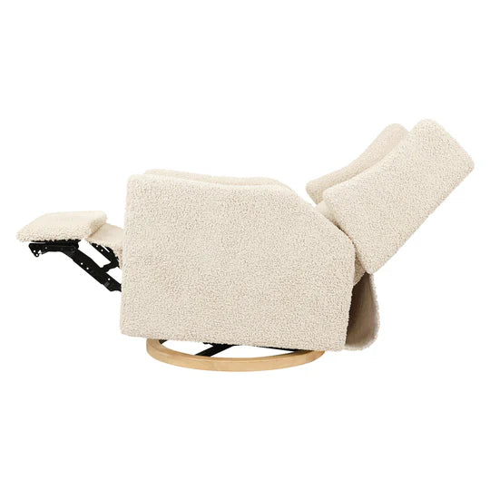 Kiwi Glider Recliner w/ Electronic Control and USB in Almond Teddy Loop w/ Light Wood Base