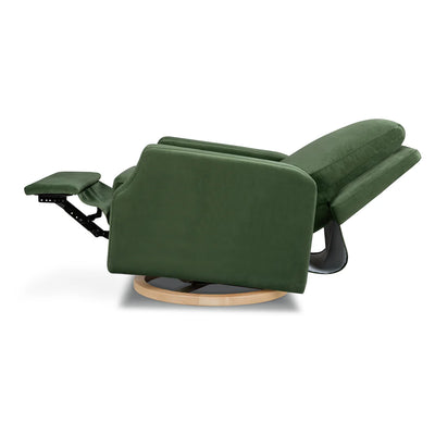 Crewe Recliner and Swivel Glider in Forest Green Velvet w/Light Wood Base