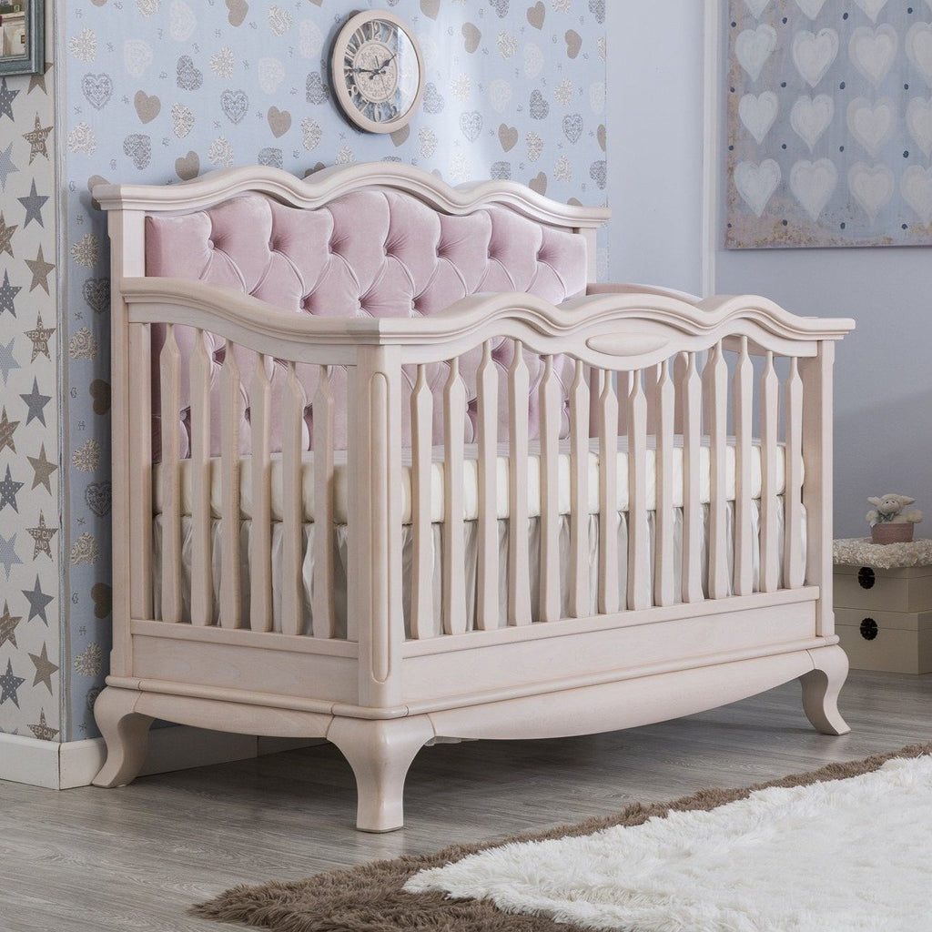 Crib with cheap fabric headboard